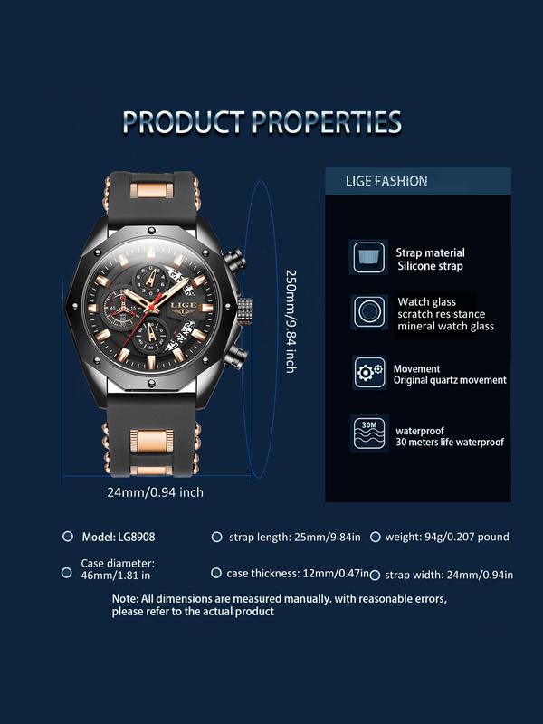 Men's Classic Business Fashion Waterproof Round Dial Analog Quartz Watch, Fashion Watch for Party, Daily Clothing Decor, Trendy All-match & Exquisite Watch for Birthday Gifts with Box Watches For Men