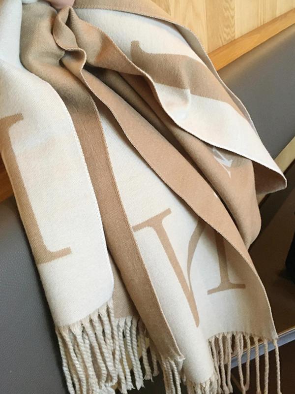 Letter Pattern Tassel Decor Scarf, Casual Soft Warm Shawl for Women & Men, Fashion Accessories for Daily Wear