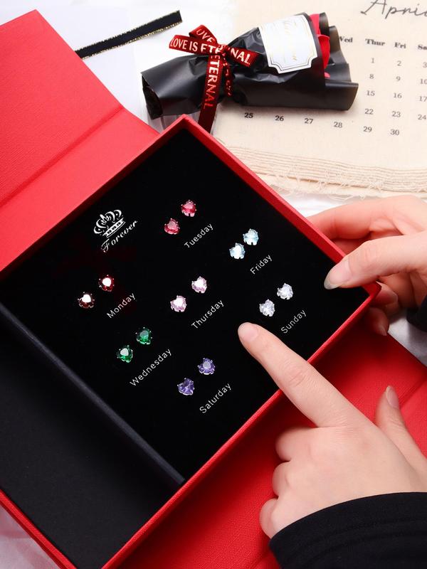 Elegant Heart Shape Design Stud Earrings, Rhinestone Decor Stud Earrings, Ideal Jewelry Gift for Girlfriend, Wife, Mom & Female Friends,    with Flower Decor Box