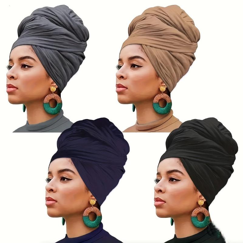 4pcs Boho Mature Jersey Turbans Solid Color Thin Breathable Shawls Casual Outdoor Sunscreen Elastic Scarves