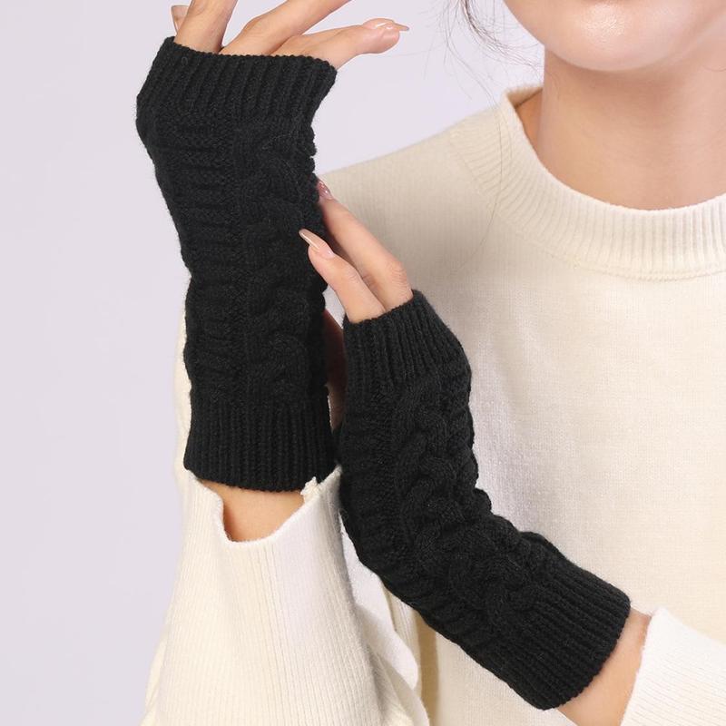 Women's Solid Color Fingerless Knitted Gloves for Christmas Gift, Casual Trendy Warm Gloves for Fall & Winter, Fashionable Sports Gloves for Women & Girls