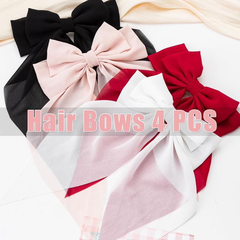 Large Hair Bows 4 PCS Ribbon Bow for Women,Hair Bows for Women,Oversized Long-tail Cute Aesthetic Hair Accessories,Large Hair Barrettes for Women,Big Bows for Girls