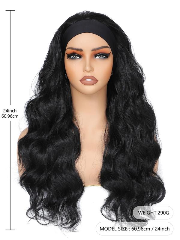 24 Inch Long Body Wavy Glueless Headband Wigs for Women, Hairstyles Ideas, Natural Looking Gorgeous Fluffy Glueless Wigs with Headband, Full Machine Wigs for Cosplay, Anime Or Costume Party Hairstyle, Back To School, Fall Outfit、Fall Freshness