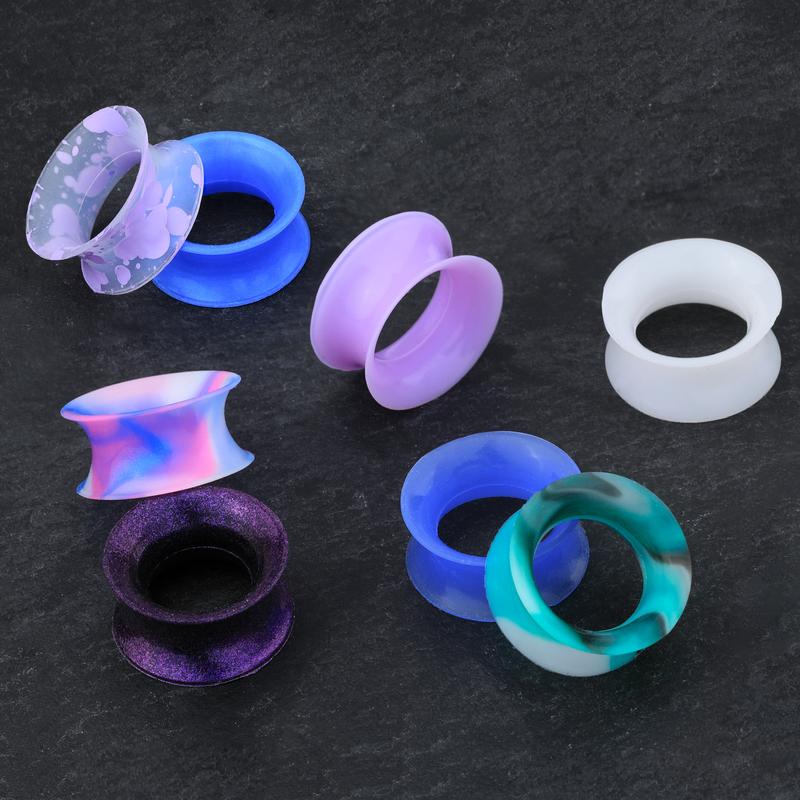 16PCS Lavender Double Flare Soft Silicone Flesh Tunnels