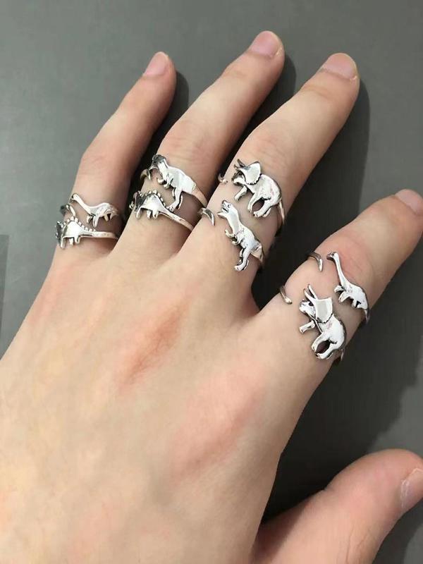 4pcs Cute Dinosaur Design Cuff Ring For Daily Decoration, Animal Theme Alloy Ring For Boy & Girl, Fashion Accessories For Daily Wear