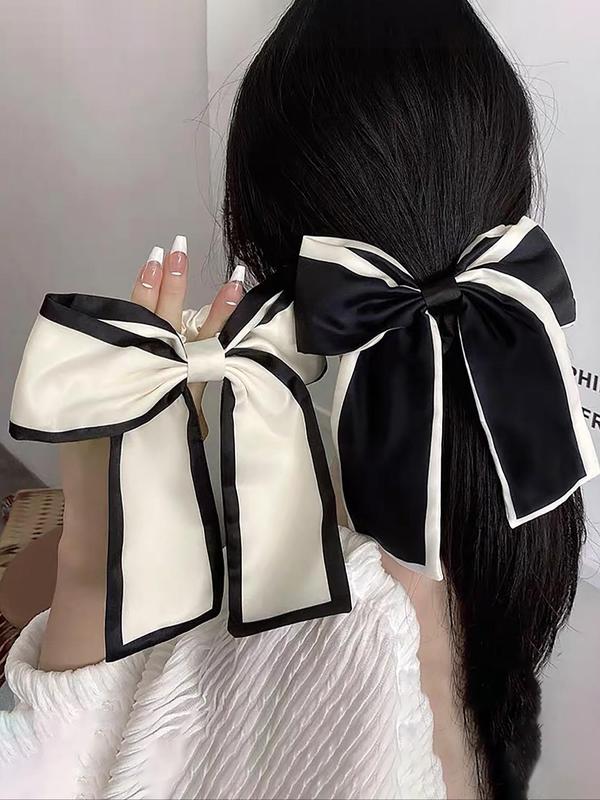 Women's Elegant Large Bowknot Design Hair Tie (2pcs), Sweet Contrast Binding Design Hair Tie, Fashionable Hair Accessories for Women & Girls