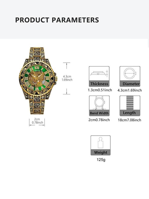 Men's Punk Style Rhinestone Decorated Carving Mechanical Watch, Fashion Watch for Party, Daily Clothing Decor, Trendy All-match & Exquisite Watch for Birthday Gift