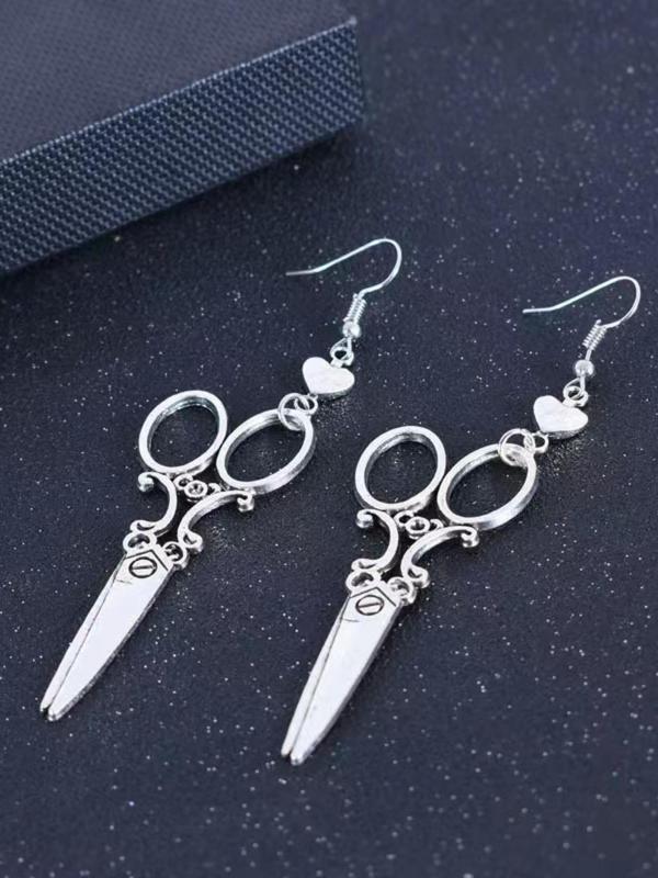 Hear Scissors Shaped Dangle Grunge Earrings, 1 Pair Creative Alloy Ear Matching Jewelry for Women, Simple Y2k Style Vintage Fashion Streetwear Goth Accessories for Party, Club