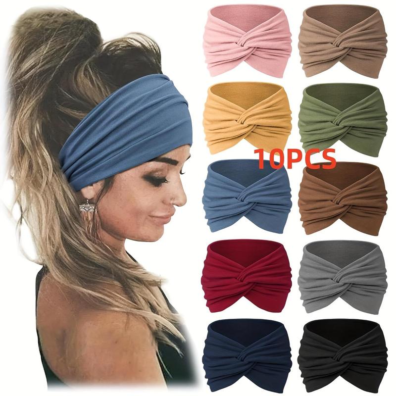 Random Color Knot Design Headband, 10pcs set Soft Elastic Headband, Hair Accessories for Women & Girls, Yoga Running Sports Headband