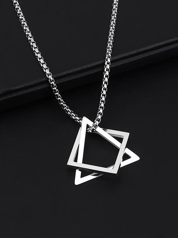 Men's Punk Style Triangle Shaped Pendant Necklace, Trendy Stainless Steel Jewelry for Party, Daily Clothing Decor, Gifts for Boy