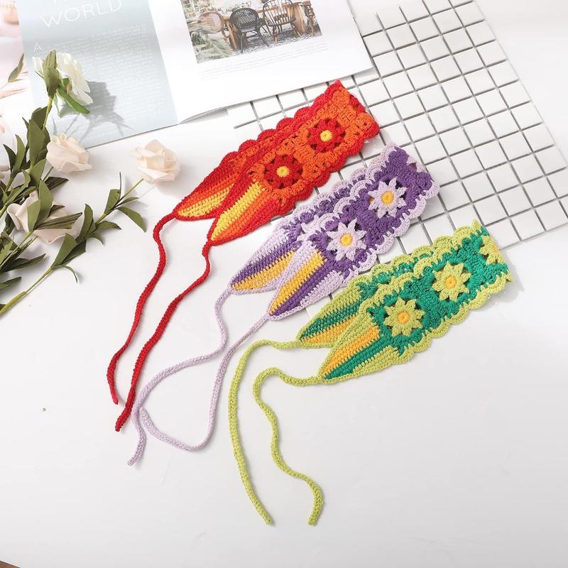 AWAYTR 3Pcs Set Hippie Hair Bandanas Headbands for Women Boho Headband Knit Hair Bands Floral Head Wrap for Girls