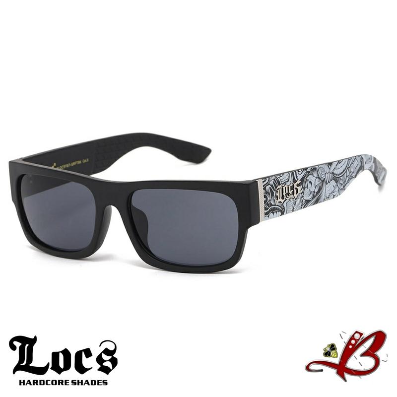 Locs Tattoo Art Skull Rose Dice Graffiti Arm Cholo OG  Gangster Shades Black Full Rim Sunglasses | Original & Authentic Locs