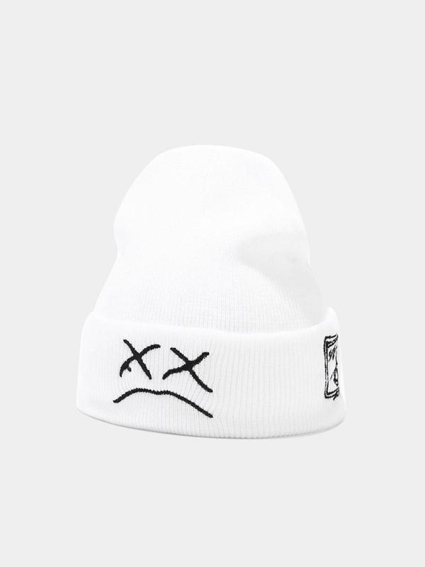 Unisex Cartoon Face Embroidery Beanie Hat, Casual Trendy Beanie Hat, Fashionable Hat for Fall & Winter for Men & Women