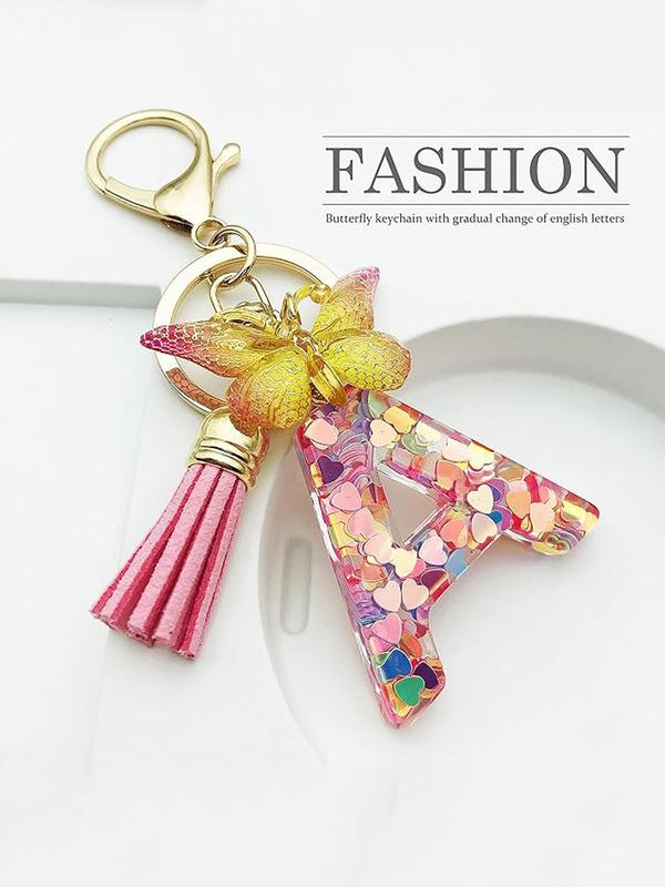 Colorful Butterfly Design Keychain, Summer Vacation Gift Cute Letter & Tassel Design Keychain for Women & Girls, Fashion Accessories for Daily Decoration