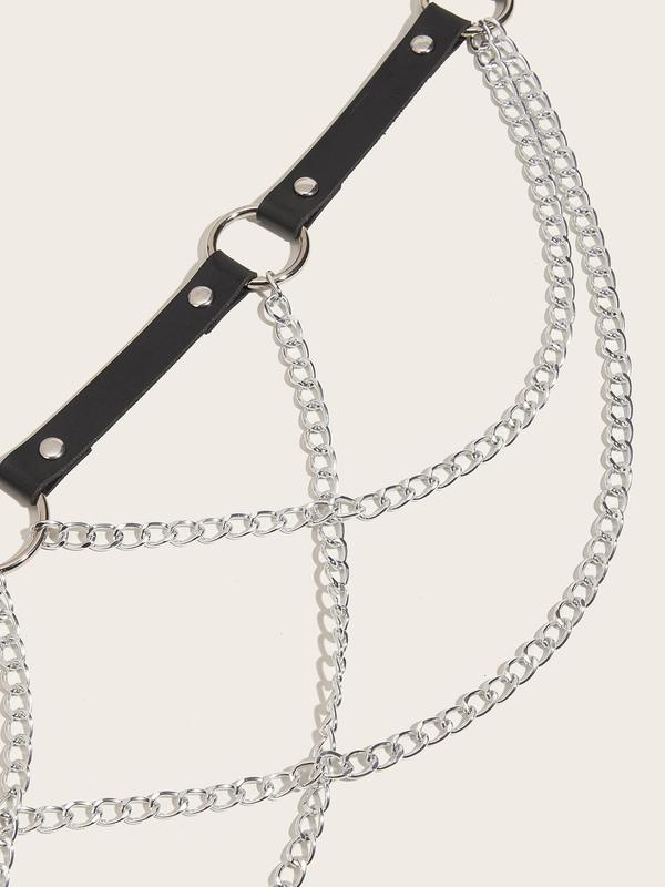 Women's Punk Style Chain Decor Belt, Fashionable O-ring Design Studded Decor Belt for Party, Trendy All-match & Exquisite Belt for Birthday Gift