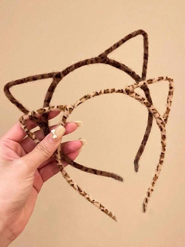 Cute Leopard Print Cat Ear Design Hair Hoop, 2024 New Style Fashionable Hair Accessories for Women & Girls, Cute Lovely Hairwear for Daily Used