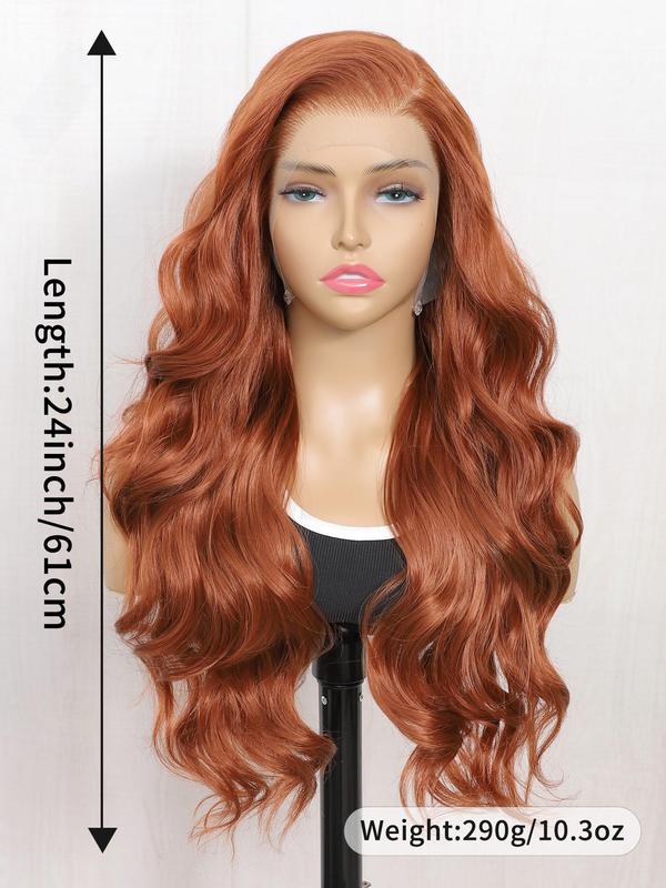 24 Inch Burgundy Ginger Long Body Wavy Wigs for Women, Gorgeous Fluffy Wigs without Bangs, Synthetic Heat Resistant HD Lace Front Wigs for Party, Daily Use