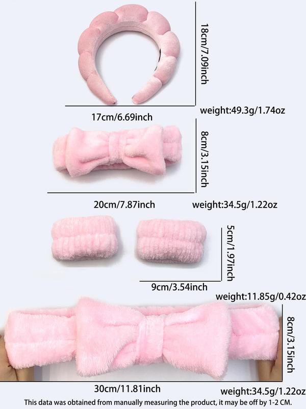 Cute Bowknot Decor Plush Hair Hoop & Hair Band & Wristbands for Women & Girls, Minimalist Headwear Suitable for Thick Hair for Shower, Yoga, Washing Face