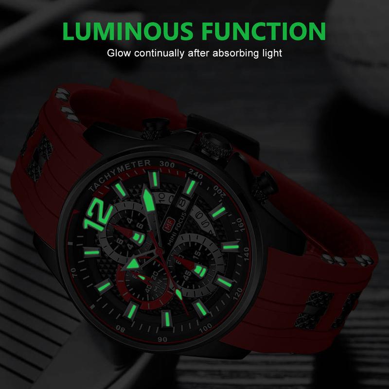 MF MINI FOCUS Watches for Mens Fashion Sports Waterproof Chronograph Watches with Silicone Strap Business Work Wrist Watch Auto Date Watches Silicon  for Men