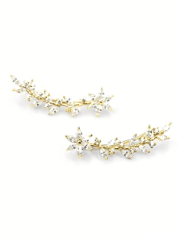 Flower Design Ear Cuff (1 Pair), Rhinestone Decor Earrings for Women for Party, Daily Clothing Decor, Trendy All-match Wedding Anniversary Party Jewelry Gift