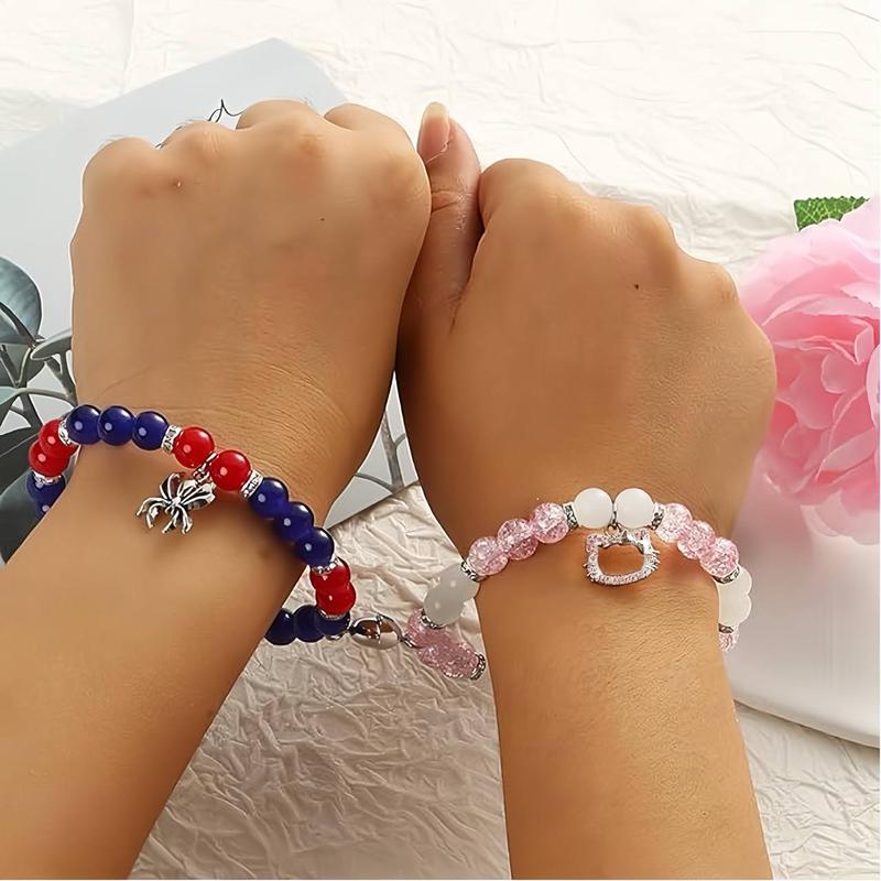 Set of 2 Kitty and Spider Heart-Web Magnetic Bracelets Matching Bracelets Accessories