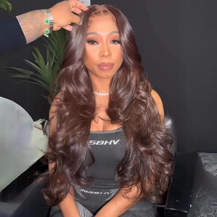 West Kiss Ready Go Glueless Wig Dark Brown Color Body Wave 7x4 Closure Wig Pre Cut Lace Glueless Human Hair Wigs Pre Plucked 7X5 Closure Wig For Women