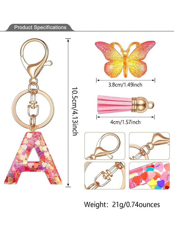 Colorful Butterfly Design Keychain, Summer Vacation Gift Cute Letter & Tassel Design Keychain for Women & Girls, Fashion Accessories for Daily Decoration