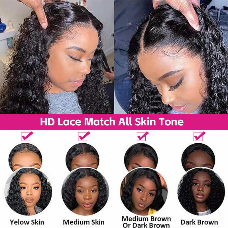 Subella 13x5 13x6 Full Lace Front Deep Wave Wig 200% Density Natural Black Color Human Hair HD Transparent Lace Pre Bleached Knots Wigs