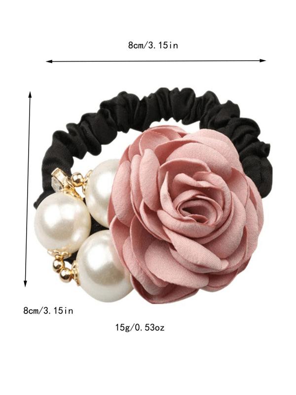 Elegant Faux Pearl Decorated Hair Ties As Gift, Handmade Flower Decorated Hair Ties, Exquisite Fashion Hair Accessories for Women & Girls, High Elastic Ponytail Holder