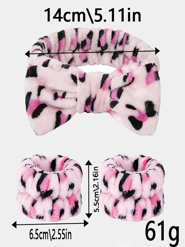 Leopard Pattern Bow Design Hair Band & Wristband Set, Cute Hair Accessories for Women & Girls, Minimalist Headwear Suitable for Thick Hair