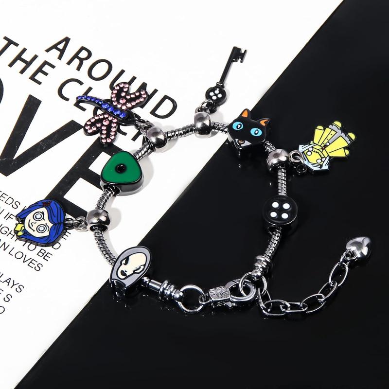 Coraline Charms Bracelet Key Seeing Stone Necklace - Halloween Costume Jewelry Gift for Women Men and Fans