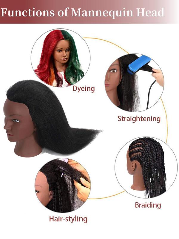 16 Inch Long Straight Hair Mannequin Head, Hairdresser Cosmetology Mannequin Doll Head, Practice Braiding Hairdressing Tool