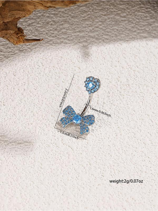 Rhinestone Decorated Bow Design Belly Ring, Navel Ring, Women's Belly Piercing Body Jewelry For Daily Decoration