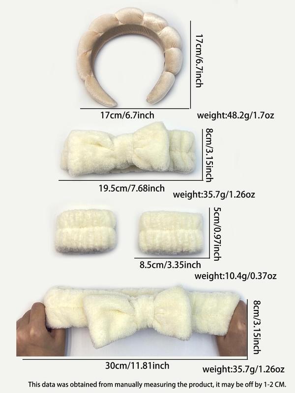 Cute Bowknot Decor Plush Hair Hoop & Hair Band & Wristbands for Women & Girls, Minimalist Headwear Suitable for Thick Hair for Shower, Yoga, Washing Face