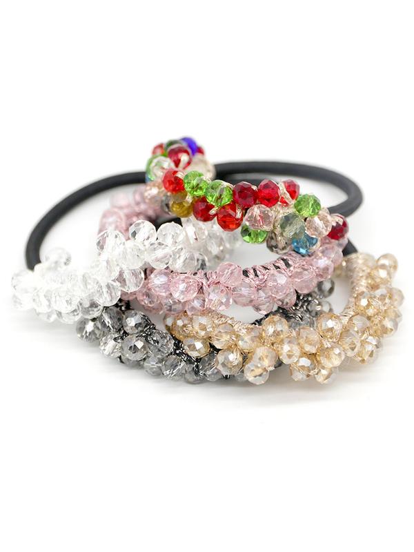 Colorblock Artificial Crystal Decor Hair Tie, High Stretch Hair Tie, Fashion Hair Accessories for Women & Girls