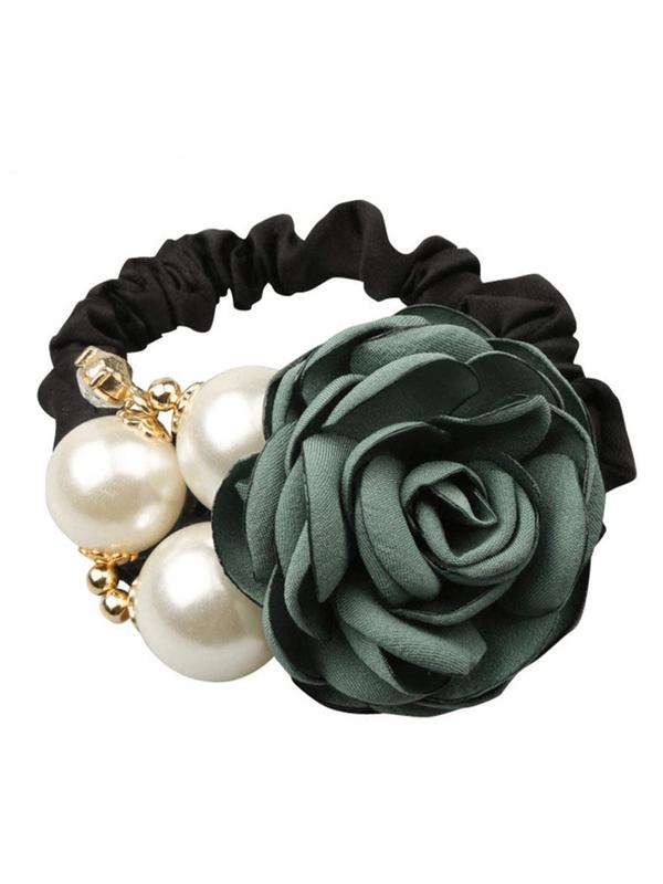 Elegant Faux Pearl Decorated Hair Ties As Gift, Handmade Flower Decorated Hair Ties, Exquisite Fashion Hair Accessories for Women & Girls, High Elastic Ponytail Holder