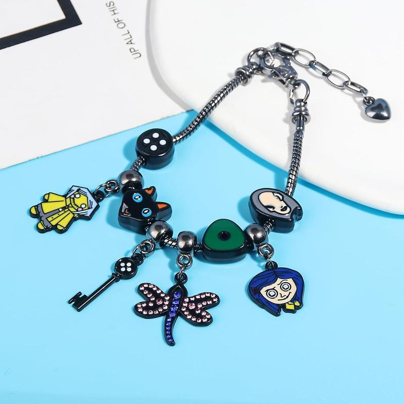 Coraline Charms Bracelet Key Seeing Stone Necklace - Halloween Costume Jewelry Gift for Women Men and Fans