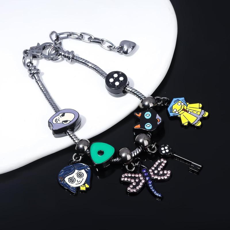 Coraline Charms Bracelet Key Seeing Stone Necklace - Halloween Costume Jewelry Gift for Women Men and Fans