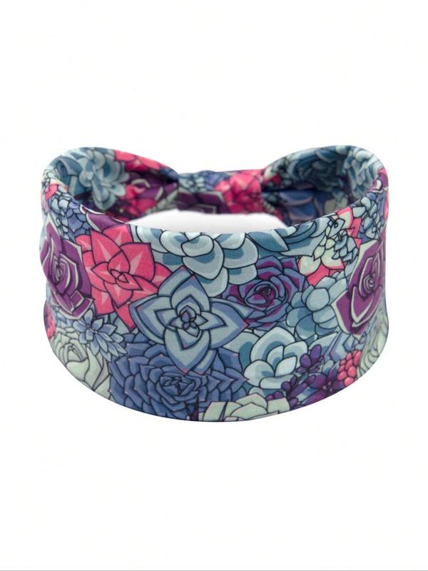 Women's Ditsy Floral Print Knot Design Hair Band, Breathable Elastic Hair Band, Hair Accessories for Women & Girls