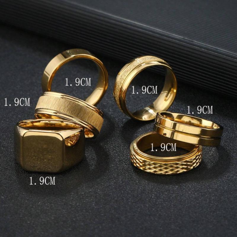 6pcs Set Stylish Stainless Steel Standing Aspect Rhombus Decorationd Men's Ring Set Suitable For Men's Daily Use Gift Jewellery