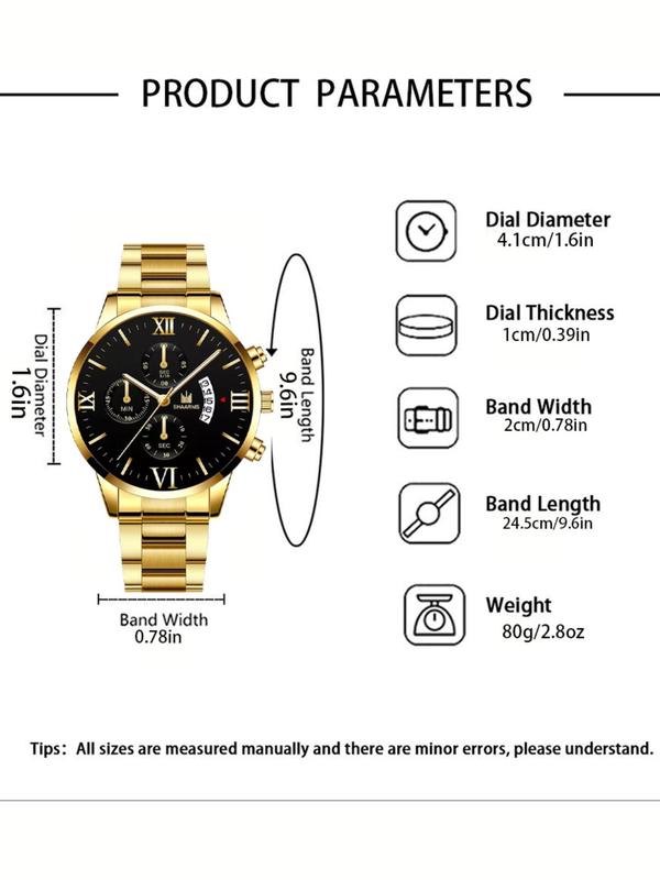 Men's Casual Sportive Analog Quartz Watch with Stainless Steel Band As Gift, Elegant Business Wristwatch for Business & Daily Use, Minimalist Aesthetic Watch Gift without Box