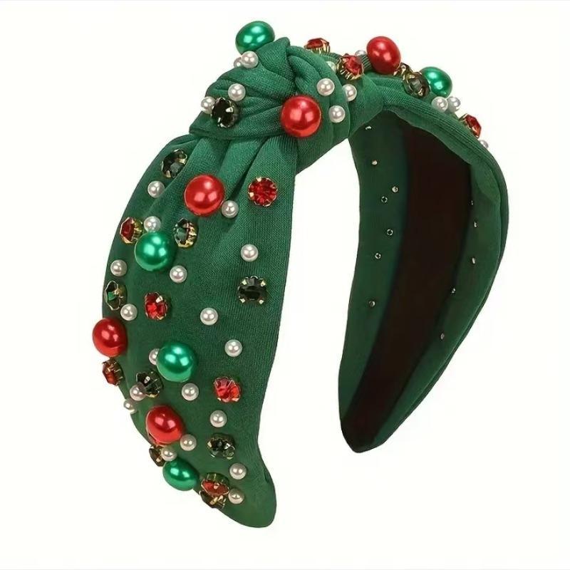 Christmas Themed Headband, 1 Count Rhinestone & Faux Pearl Decorated Headband, Fashionable Hair Accessories for Women & Girls