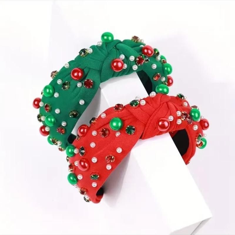 Christmas Themed Headband, 1 Count Rhinestone & Faux Pearl Decorated Headband, Fashionable Hair Accessories for Women & Girls