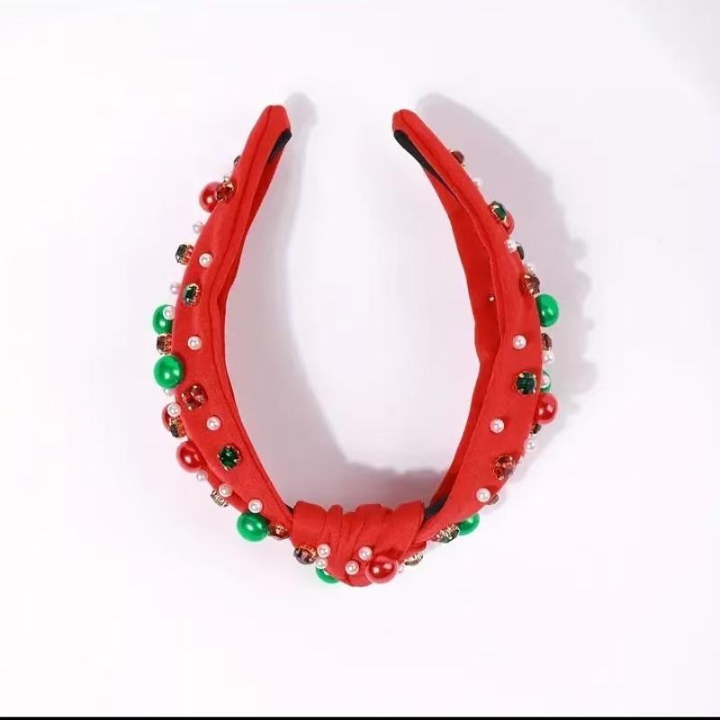 Christmas Themed Headband, 1 Count Rhinestone & Faux Pearl Decorated Headband, Fashionable Hair Accessories for Women & Girls