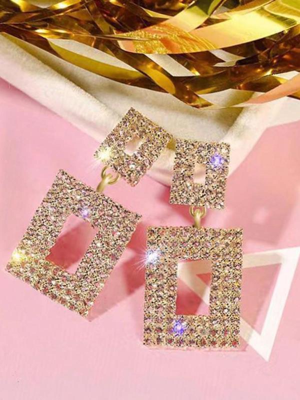 Rhinestone Decorated Geometric Dangle Earrings (1 Pair), Elegant Gorgeous Jewelry for Party, Luxury Fashion Accessories for Women