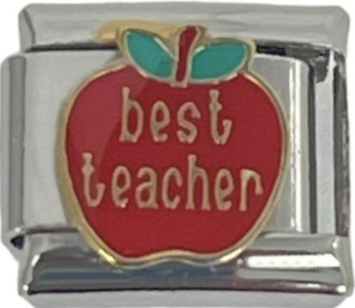 Italian Charm Link Best Teacher Red Apple  9mm