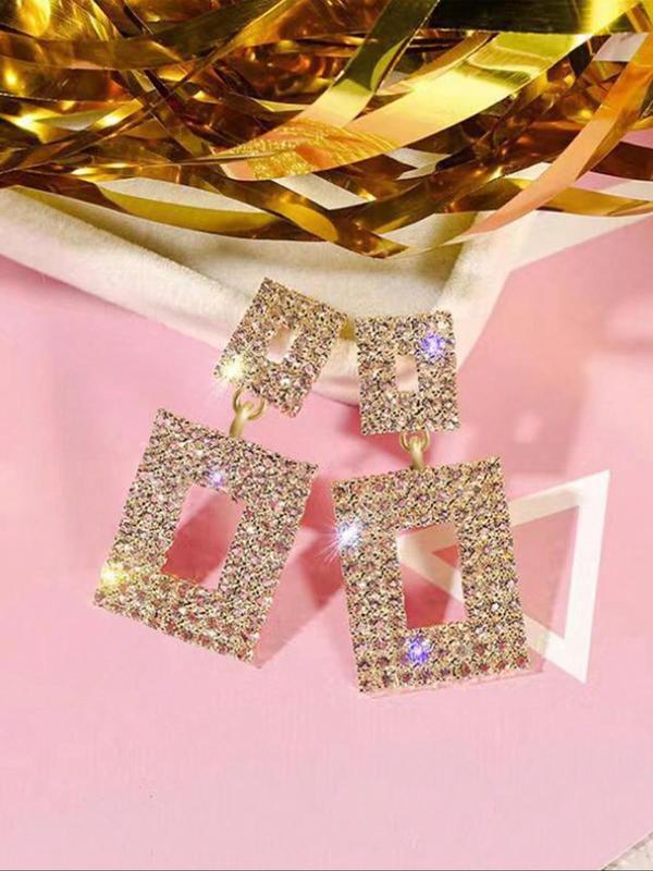 Rhinestone Decorated Geometric Dangle Earrings (1 Pair), Elegant Gorgeous Jewelry for Party, Luxury Fashion Accessories for Women