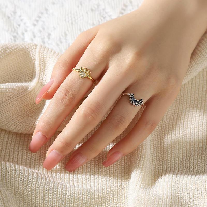 [JYJZZ028] Shining simple sun and moon two-count ring set as a Valentine’s Day gift for your girlfriend a Valentine's Day gift for your girlfriend