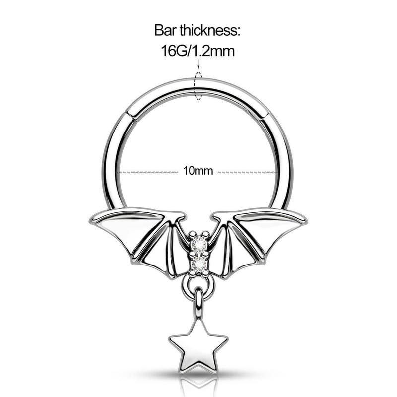 Oufer 16G Bat Wings Star Dangle Septum Ring