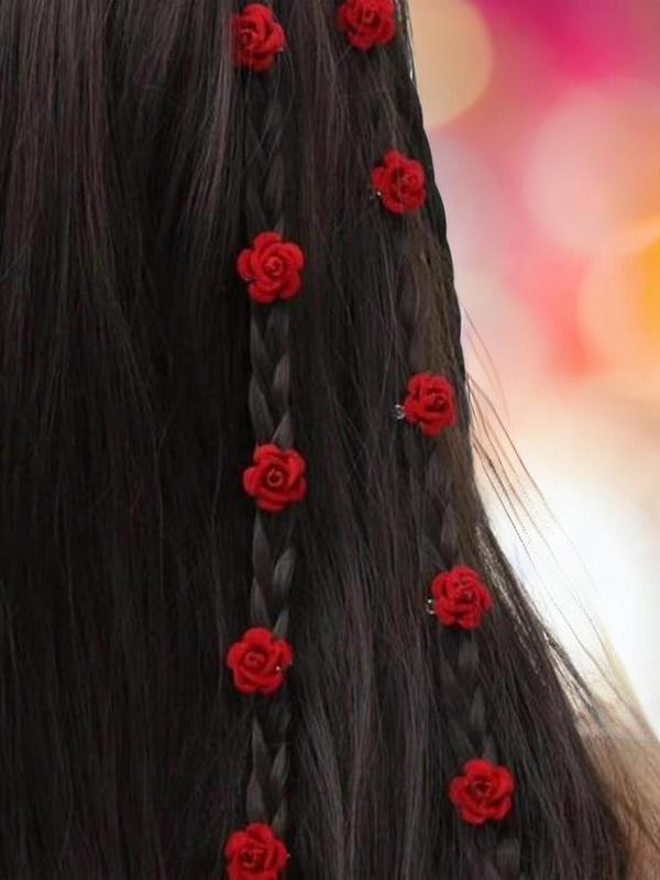 10pcs Women's Cute Mini Rose Shaped Hair Clips, 2024 Trendy Elegant Hair Clips for Hair Braids, Fashionable Hair Accessories for Daily Decoration